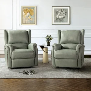 Eduardo Genuine Leather Power Recliner with USB Port Set of 2(Grey)