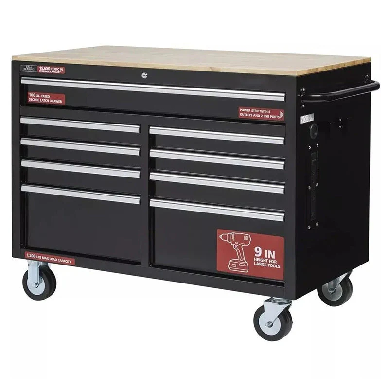 38f8fdba7045218648c78b72c9d1b09fa2807938fcd52fde18ca435e8201b012 46 in. W x 24 in. D 9-Drawer Gloss Black Deep Tool Chest Mobile Workbench