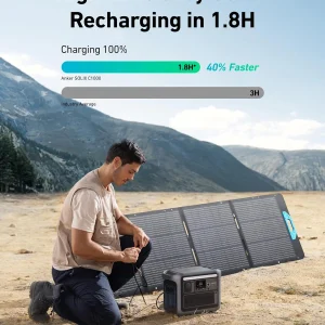 SOLIX C1000 Portable Power Station with 200W Solar Panel, 1800W Solar Generator, 1056wh LFP (LiFePO4) Battery, 6 AC Outlets, Up to 2400W for Home, Power Outages, and Outdoor Camping(Anker SOLIX C1000+200W Solar Panel)