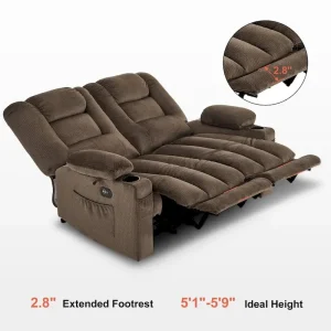 MCombo Power Reclining Loveseat Sofa with Heat and Massage, Fabric PR648(Brown)