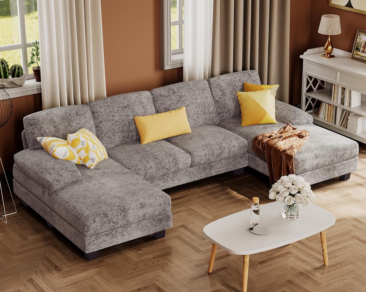 3a8da81698fb4e94ee986d4bc74bcd3c4deff0f55b60515e15ee2bbcc6d6169e Furmax Sectional Couches for Living Room U-Shaped Sofa Couch Linen Fabric 4 Seat Sofa Set(Grey/Fabric)