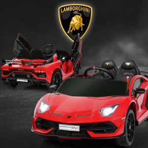 Licensed Lamborghini SVJ Kids Ride-On Car, 12V Battery Powered Sports Car Toy with Trunk  Remote(Red)
