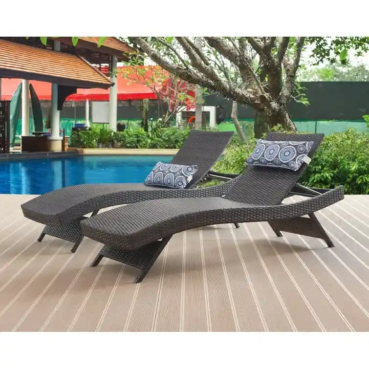 3a9610ac4dbfb2a9c33f3a765485bcbc1c3488b6fd9d3791694a52f573005137 All Weather Wicker Chaise Lounge - Set of 2(Brown)