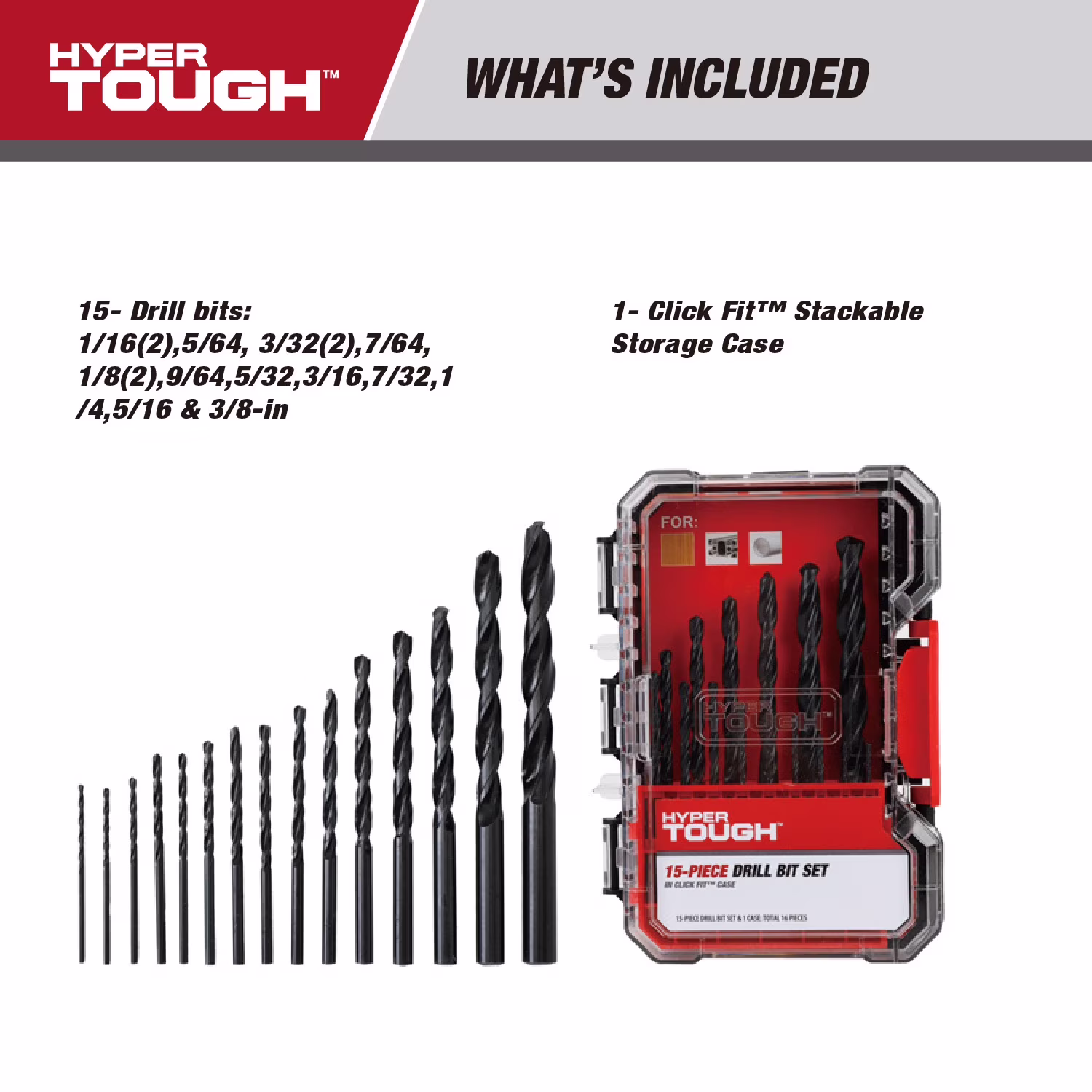 3ad2465f8d03778613a8f5424874a5f1dbd3ed1be67c7b097f4a01c317375a90 Hyper Tough 15-Piece Black Oxide Drill Bit Set in Click Fit Case