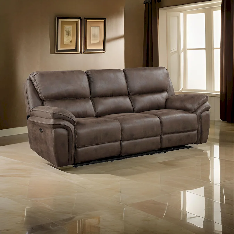 3b4fdc380a287a590caf54fdd6b5cb3a368f9d4be5306a56b6e37b07b63ea932 Tony 90 Inch Power Double Recliner Sofa, USB Charging Port Brown Microfiber(Brown)