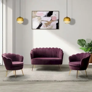 Xabier 52 in. 3 Piece Living Room Set by HULALA HOME(Purple)