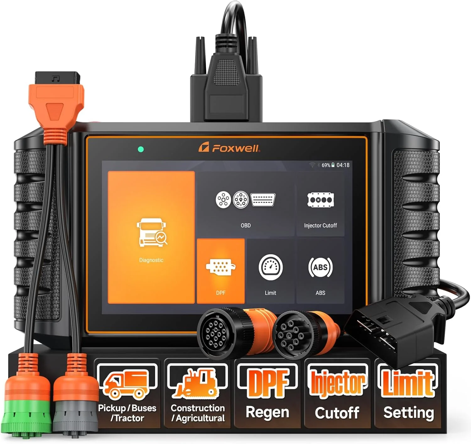 3bcb1f257b153cb0ff8426d6514b59abb229ad410ae6cf41e133f0d803f12ee3 HD500 Heavy Duty Truck Scanner with DPF Regen/Injector Cutoff/Limit Setting, Full System Diesel Diagnostic Scan Tool for Cummins, Detroit, Caterpillar, Paccar, Hino More Pickup Semi Trucks