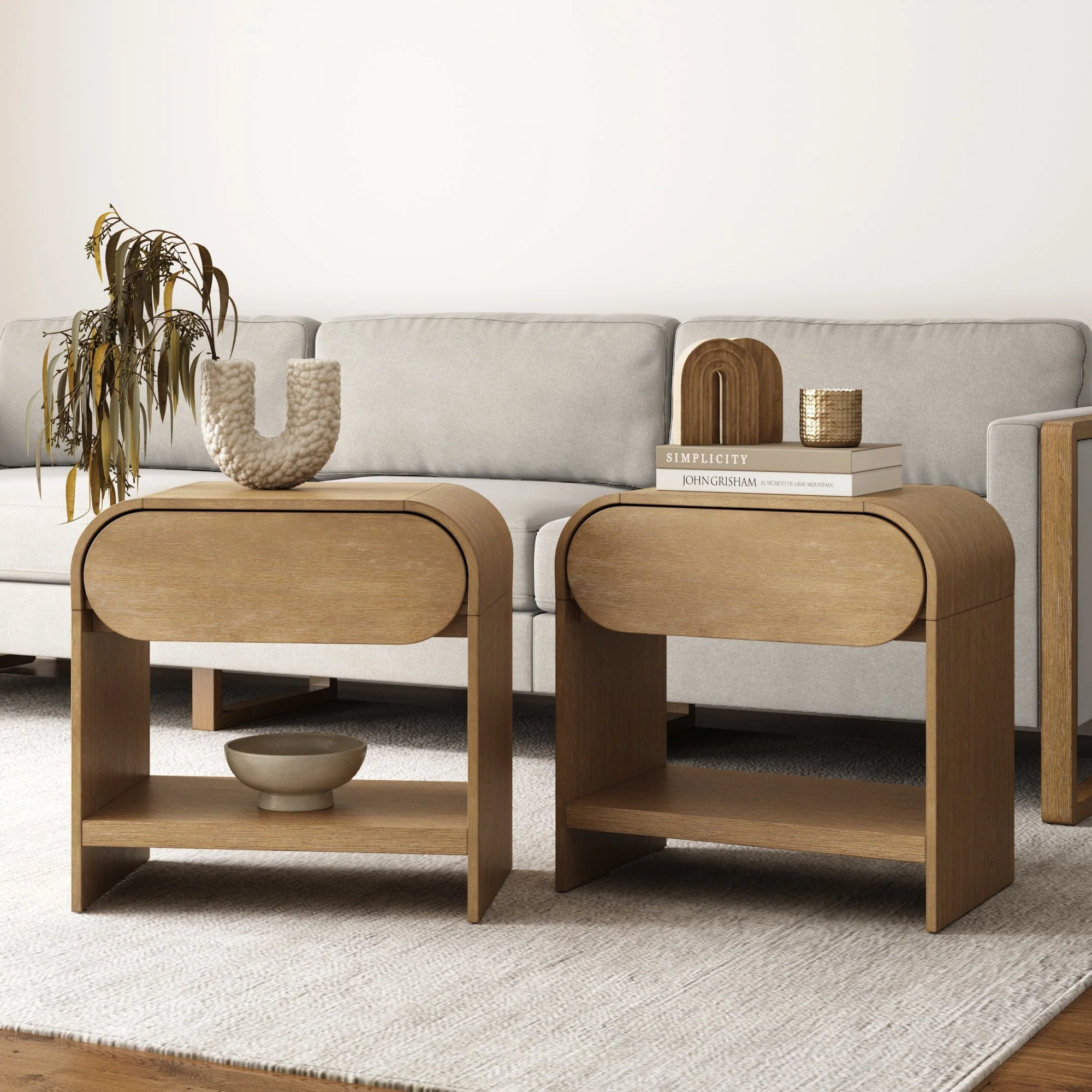 3c01fc1da4c47834c50192f4d1f52fb2d95b5909311fd78696d0939df049c4cf Mid-Century Wood Arched Nightstands Light Brown (Set of 2)(Brushed Light Brown)