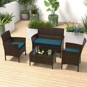 Costway 4 PCS Patio Furniture Set with Washable Cushions and Tempered - See Details(Blue)