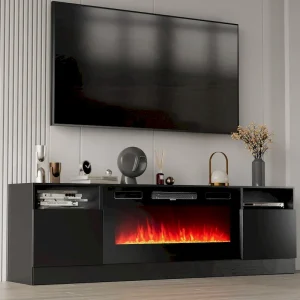 70 Fireplace TV Stand with 36 Electric Fireplace(Black)