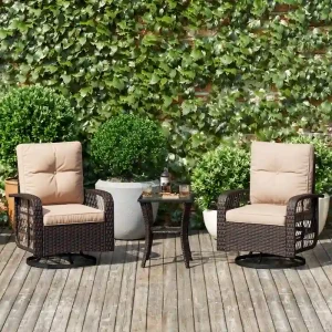 3 Pieces Outdoor Swivel Rocker Chair(Beige)