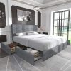 Allewie Upholstered Queen Size Platform Bed Frame with 4 Storage Drawers and Headboard