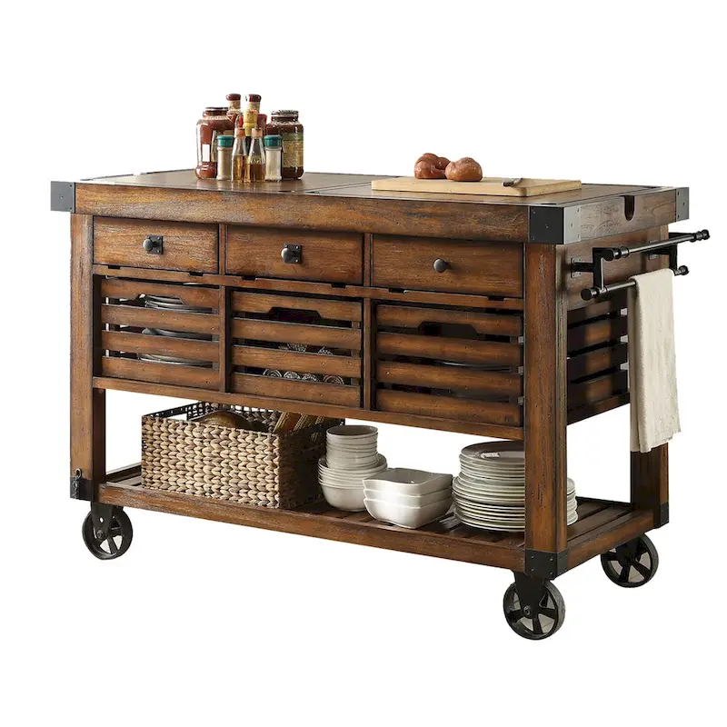 3daad3db8116d3df50d8b84f6c667c1cc8da33a17c77ff4783b72db2dddddf95 Kitchen Cart with 3 Drawers in Distressed Chestnut