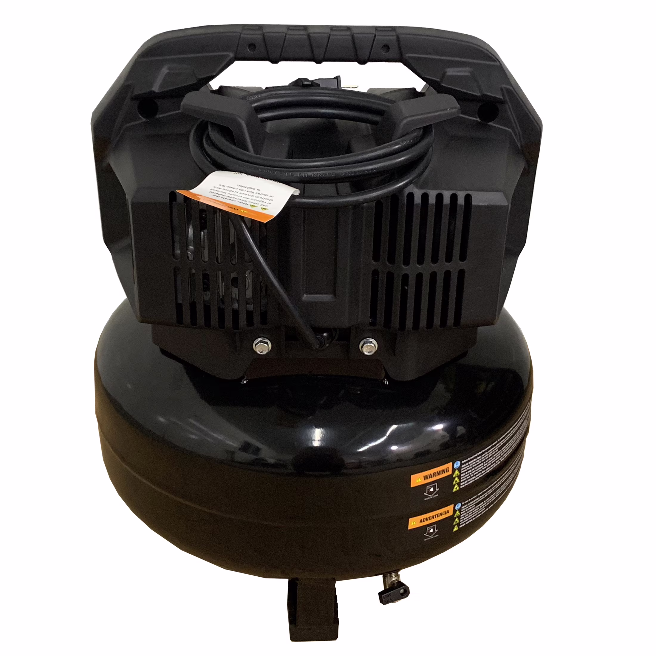 3e4cf89cb4da280be7a91f4087e75ad74114f2f479290fa07e885b0ae15338d4 Hyper Tough Black 150 PSI Oil-Free Pancake Air Compressor 6 gal