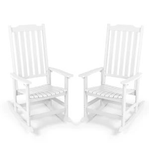 Vrakae 2 PCS Patio All Weather Resistant High Back Rocking Chair(White)