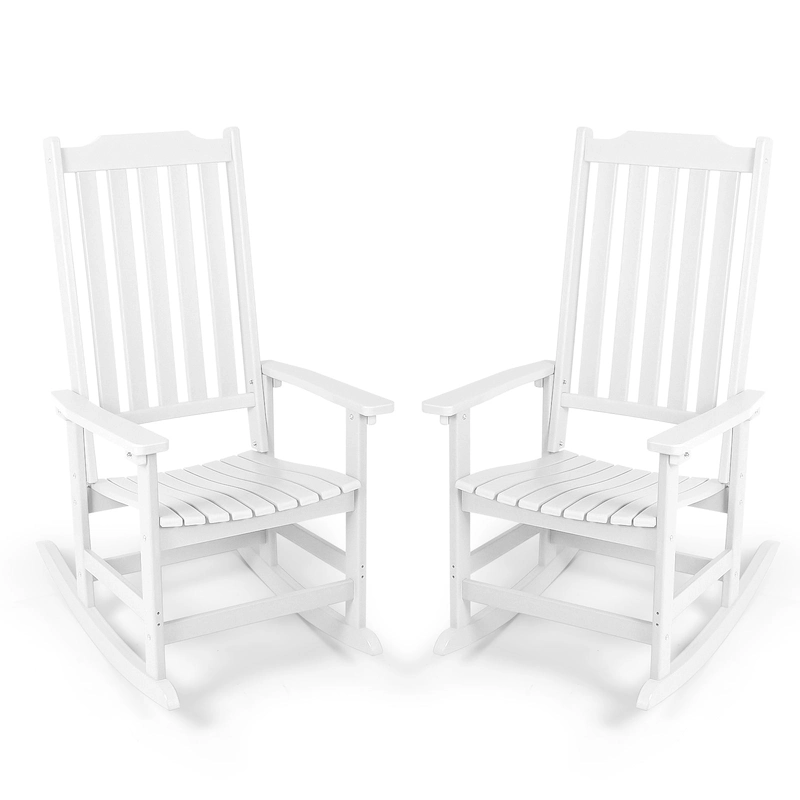 3fcfa686bad7259310d4bb6c1ea7d812f0afdffeec02ca03270f2efa78f9b2fd Vrakae 2 PCS Patio All Weather Resistant High Back Rocking Chair(White)