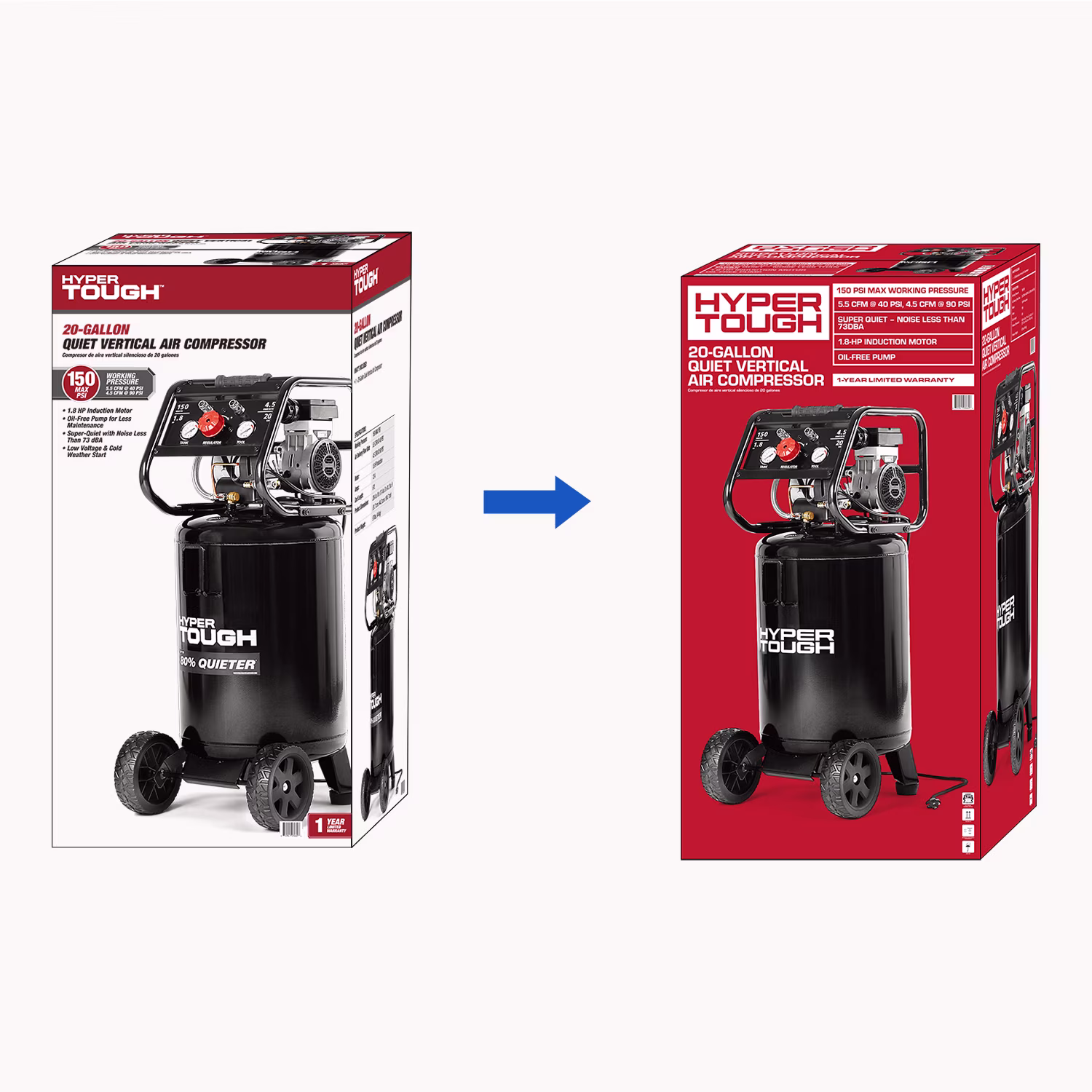 404786d4f42fe35fcd731a90ac98cffe74c689d8ff6d8387845ac8a373615b34 Hyper Tough 20 Gallon 1.8 HP Vertical Quiet air compressor 150psi
