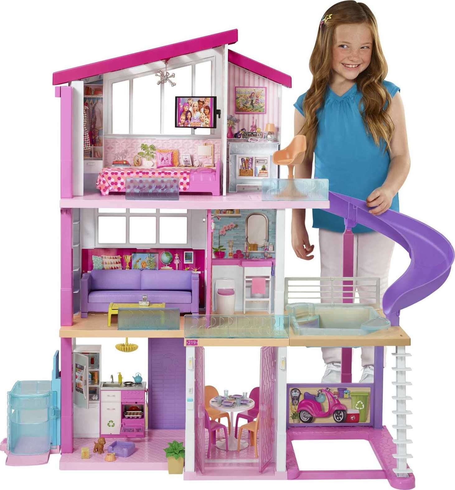 405b779a35fca346ec413c3e7d54ef06467f4af74cb250bf90c3d1ff7d871fe4 Barbie DreamHouse Dollhouse with Elevator, Pool, Lights 70+ Accessories ¨C 3-Story Playset