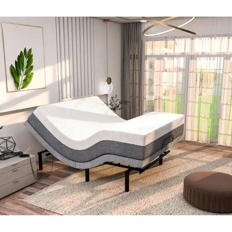 415c87beac3b94607c0c657c7a1c103e3f767c0788997a489aa2040549ccb1ec Adjustable Bed Frame with Medium Gel Memory Foam Mattress, Dual Massage, USB Ports, App, Remote(Black - Split King)