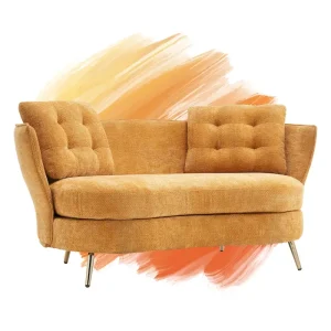 Velvet Loveseat Sofa with Golden Metal Legs for Living Room(Black)