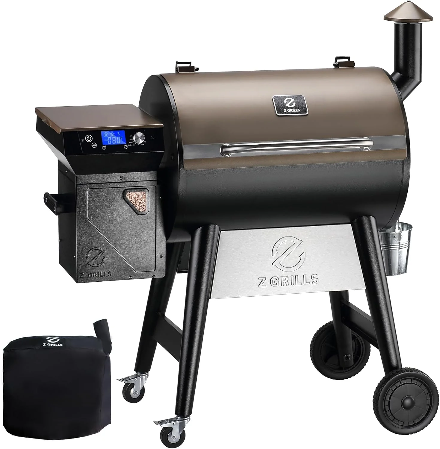 421670c3e73c509a0703dd2724f6434ab01970c2180415ce0dfd299808eceead Z GRILLS Wood Pellet Grill Smoker with 552 Cooking Area Front Shelf for Outdoor BBQ, Smoke, Bake and Roast, 550C(ZPG-7002C)
