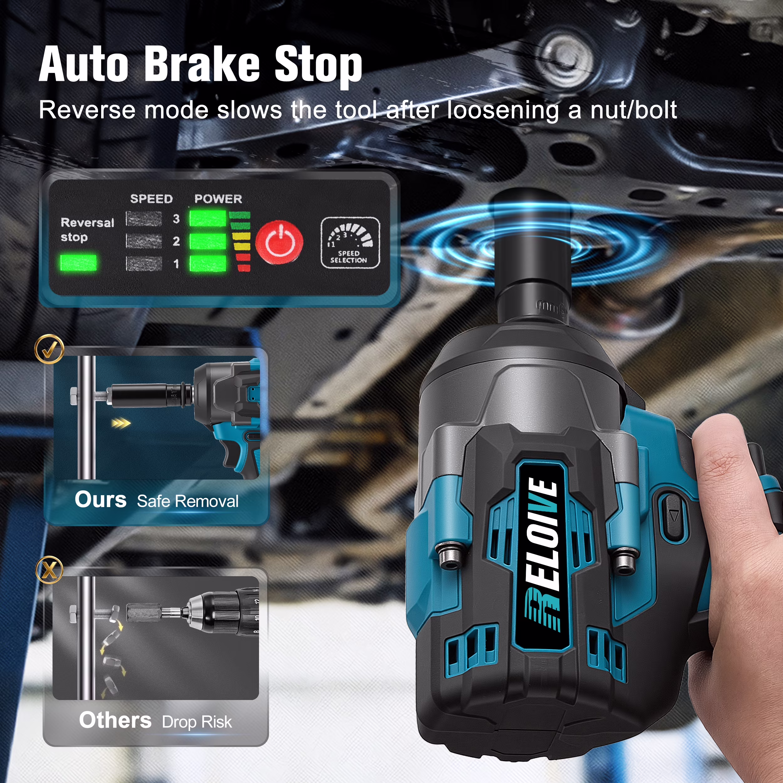 4239877b7112fd44f7e000099898d4043fe32816d093dfa1da1e4e166f82e099 RELOIVE Cordless Impact Wrench Kit,663.8 FT-lbs(900N.m) Max Torque,1/2" Heavy-Duty Brushless Motor,4-IN-1 Electric Impact Driver,2 x 4.0Ah Batteries for Car Home Repair