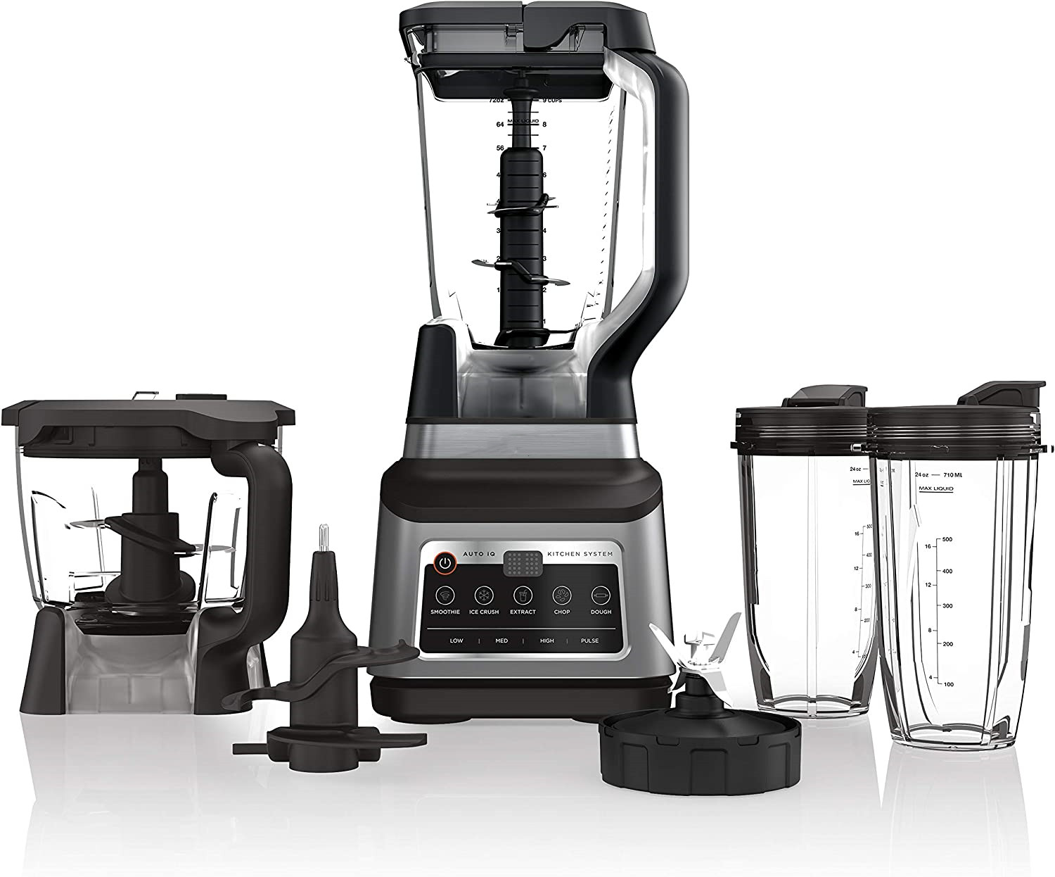 428890d2a22fd2b10950953a1eebeb8e9df5f2e8532fbe4935eca18e0b189865 Mega Kitchen System 72 oz. Pitcher 8-Cup Food Processor 16 oz. Single Serve Cup 1500-Watt Black((2) Single-Serve Cups + Pitcher)