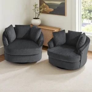 DREAMSIDEA 2 Set Recessed Arm Slipcovered Swivel Barrel Chair(Gray)