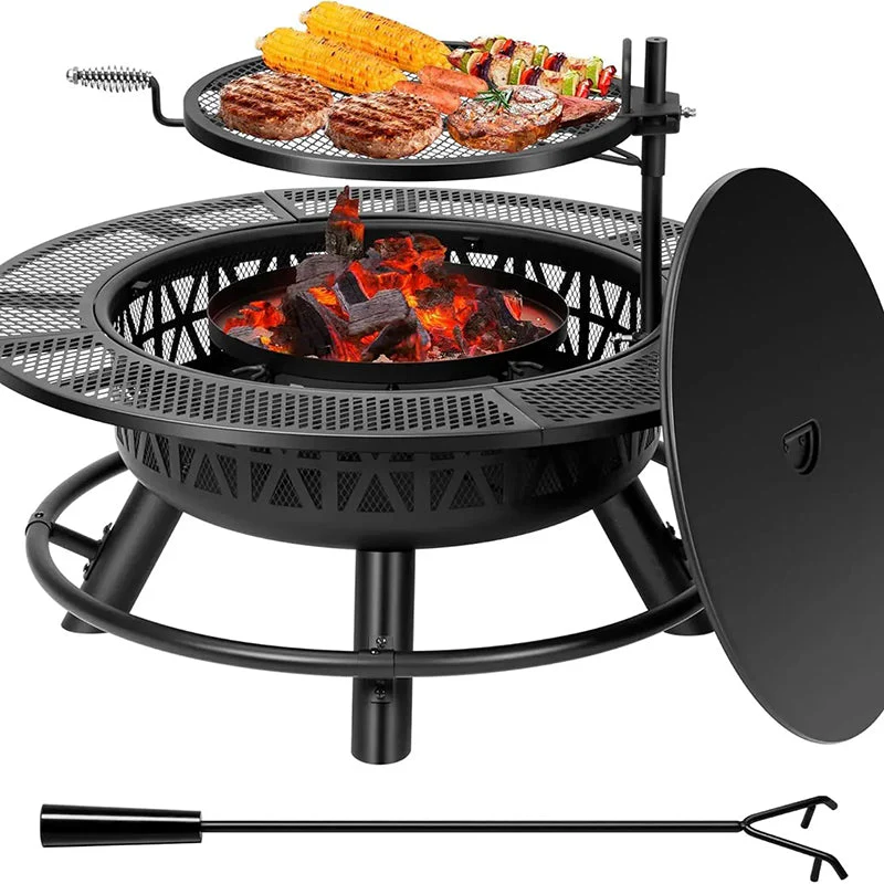 43ad98f9c59f79ea10946527a88ca2d333f1c58cad0f4fe95a23df003326b4fc 35 Inch Metal Table Cooking Grill Wood-Burning Fire Pit