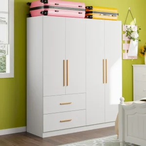 63 Wide Large Freestanding Armoire Wardrobe Cabinet with Drawers(White)
