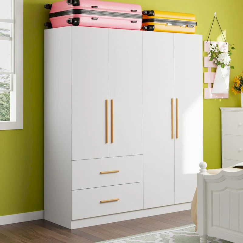 444dff6dea345298a169db699f5990d06f32277f374592f6cd2cc7a8fe669052 63 Wide Large Freestanding Armoire Wardrobe Cabinet with Drawers(White)