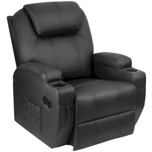 Massage Recliner Chair Swivel Heating Faux Leather Living Room Chair(Black)