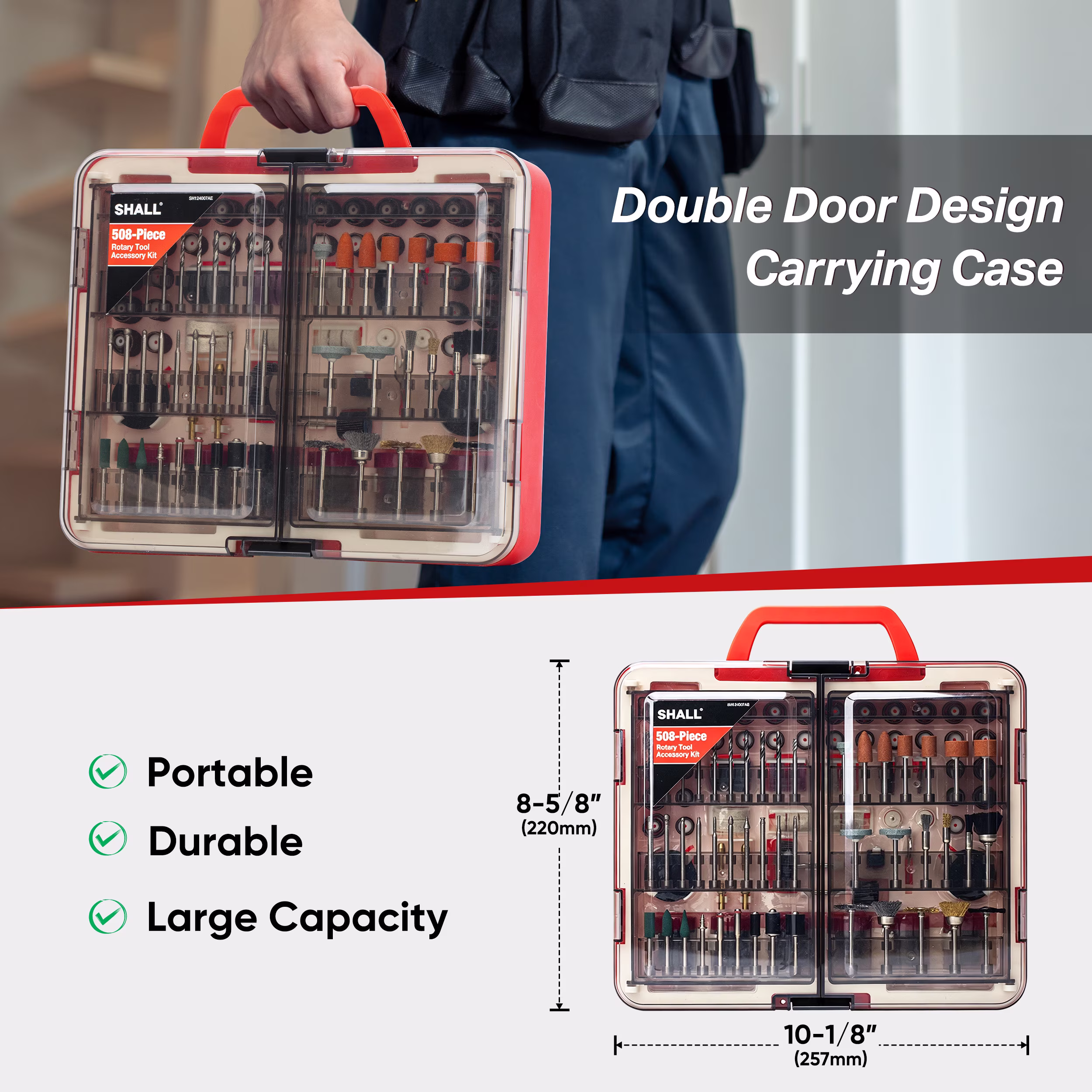 44a2f779f886de85473fbcc21c7629d281008be636c9a23c5c9512bda92509a6 SHALL 508 Pcs Rotary Tool Accessories Kit, Rotary Tool Attachments with Carrying Case, Universal Rotary Tool Bits for Sanding, Cutting, Grinding, Drilling, Carving, Engraving, Polishing, Cleaning