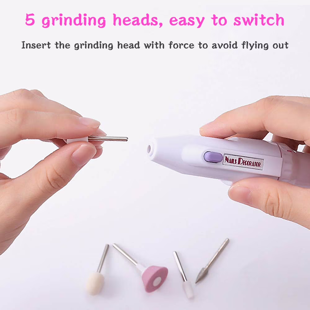 SNNROO 5-in-1 Electric Manicure Set, Nail Drill File Grinder Grooming Kit,Callus Remover Nail Buffer Polisher Nail Art Pedicure Kit for Home Salon,White