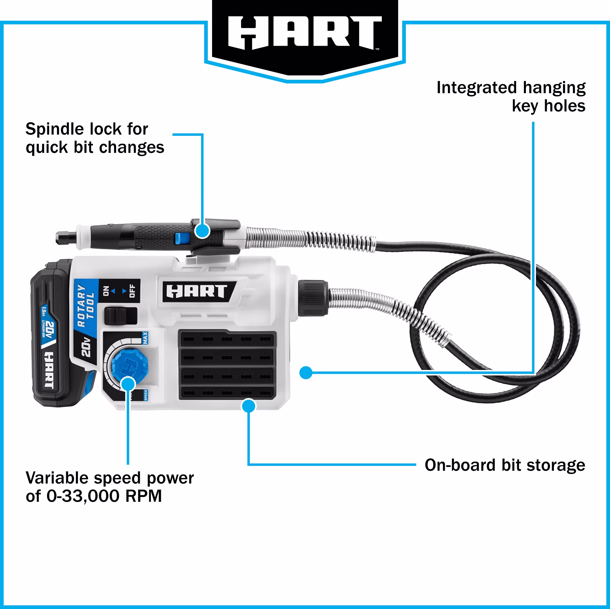 Open Box HART 20-Volt Cordless Rotary Tool with 33 Accessories (Battery Not Included)