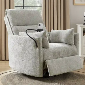 Barry Modern 38 Power Rocking Swivel Nursery Recliner with USB Ports by HULALA HOME(Light Grey)