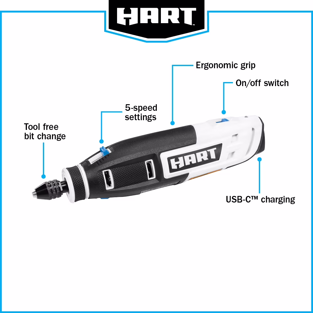 45432f0b4fb3f5f8394e59cd72c703ced76ef21feb3a8ef6a83a72ece12b9eb4 HART Battery Powered 4 Volt Rotary Tool Kit with Accessories