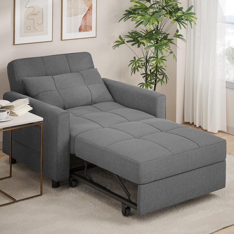 455c11d29eaa7fb84edca94c5d930586f5c3f5e463a4e10125163c82f99430cd 3-in-1 Adjustable Sleeper Sofa Bed, Pull Out Chair Sofa, Convertible Folding Bed for Living Room(30.7'' x 68.31''/Dark Grey)