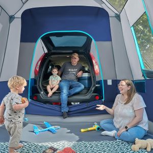 TIMBER RIDGE 5-9 Person SUV Tent with Screen Porch and Awning for Family Camping, Weather Resistant and Portable Van or Car Tent, Includes Rainfly and Storage Bag, 13' W X 10' L X 7.1' H(Blue/5-9 Person)