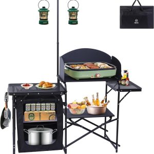 Portable Charcoal Grill Folding Camping Grills + Camping Kitchen Station Camping Table Picnic Table Grill Table Folding Table(Default Title/ONESIZE)