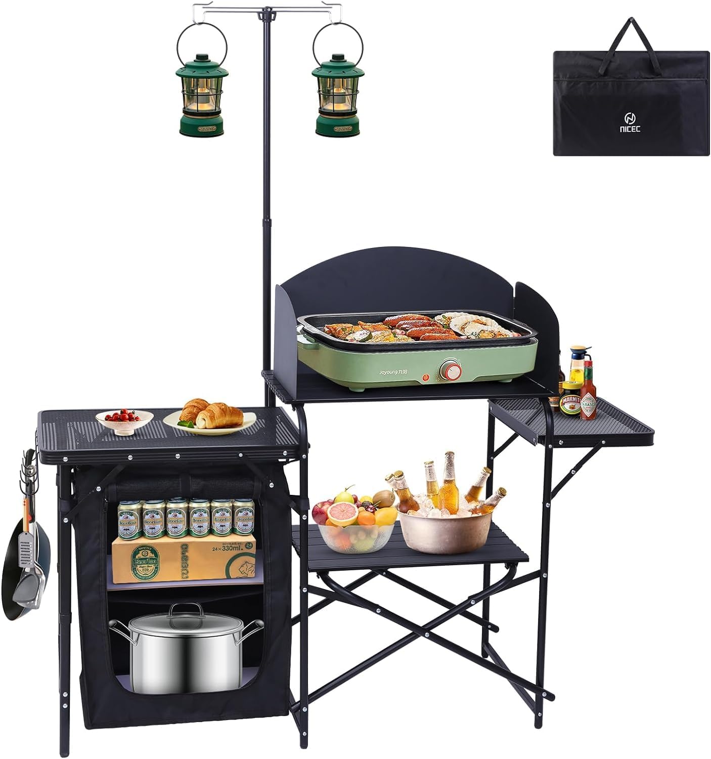 464594fee858e82e4fa999940b4b4c92b14894af2ee3db4748a45052fc658f23 Portable Charcoal Grill Folding Camping Grills + Camping Kitchen Station Camping Table Picnic Table Grill Table Folding Table(Default Title/ONESIZE)