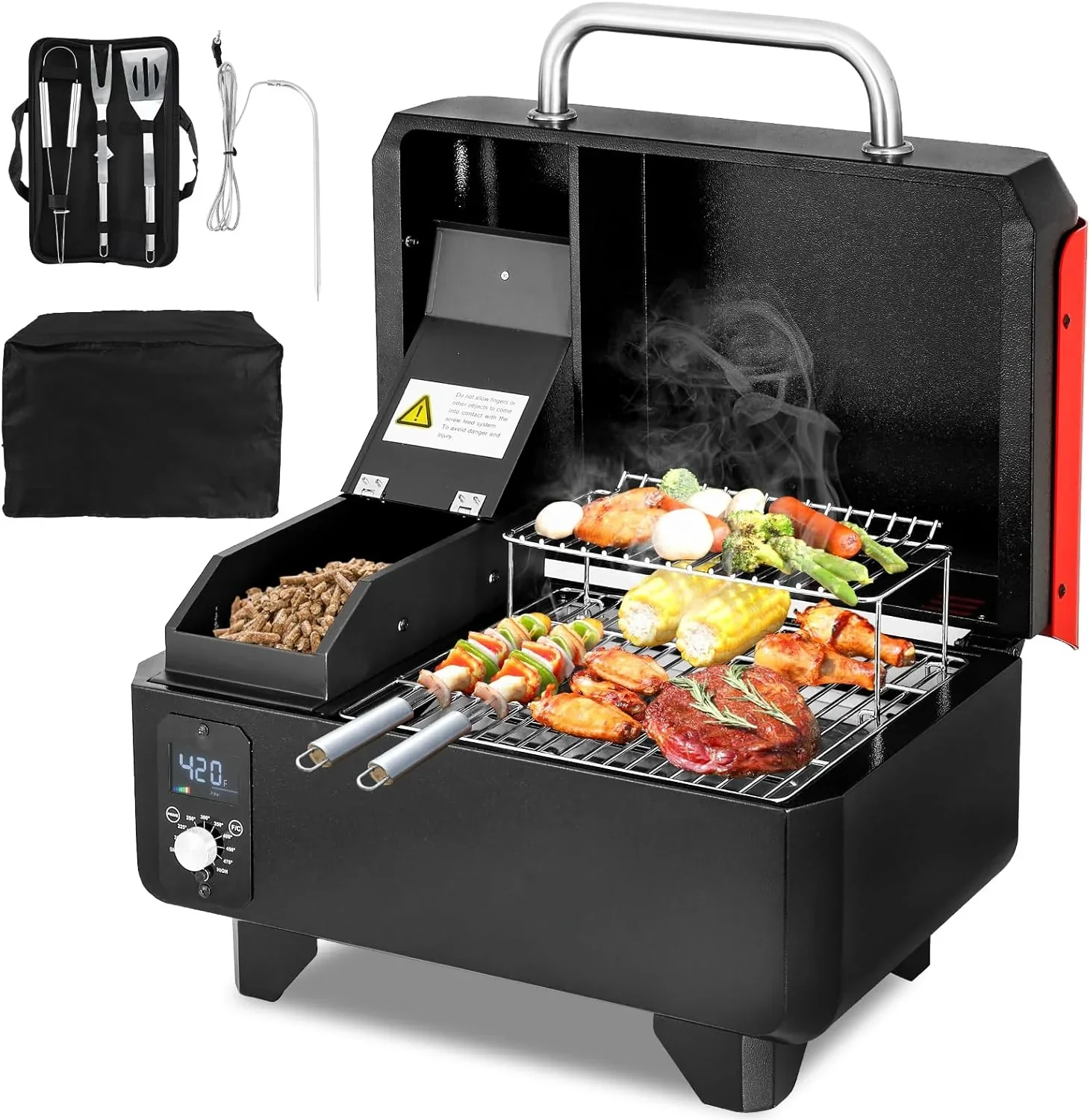 4662c41600ce2de5200318e2320bae6b1f5cba58f77e5b25c8d62c657c6324fd Portable Wood Pellet Grill and Smoker,Electric Outdoor 8 in 1 Tabletop Grills for RV Camping Tailgating RV Cooking BBQ, Intelligent Temperature Control and Superheated Steam Technology