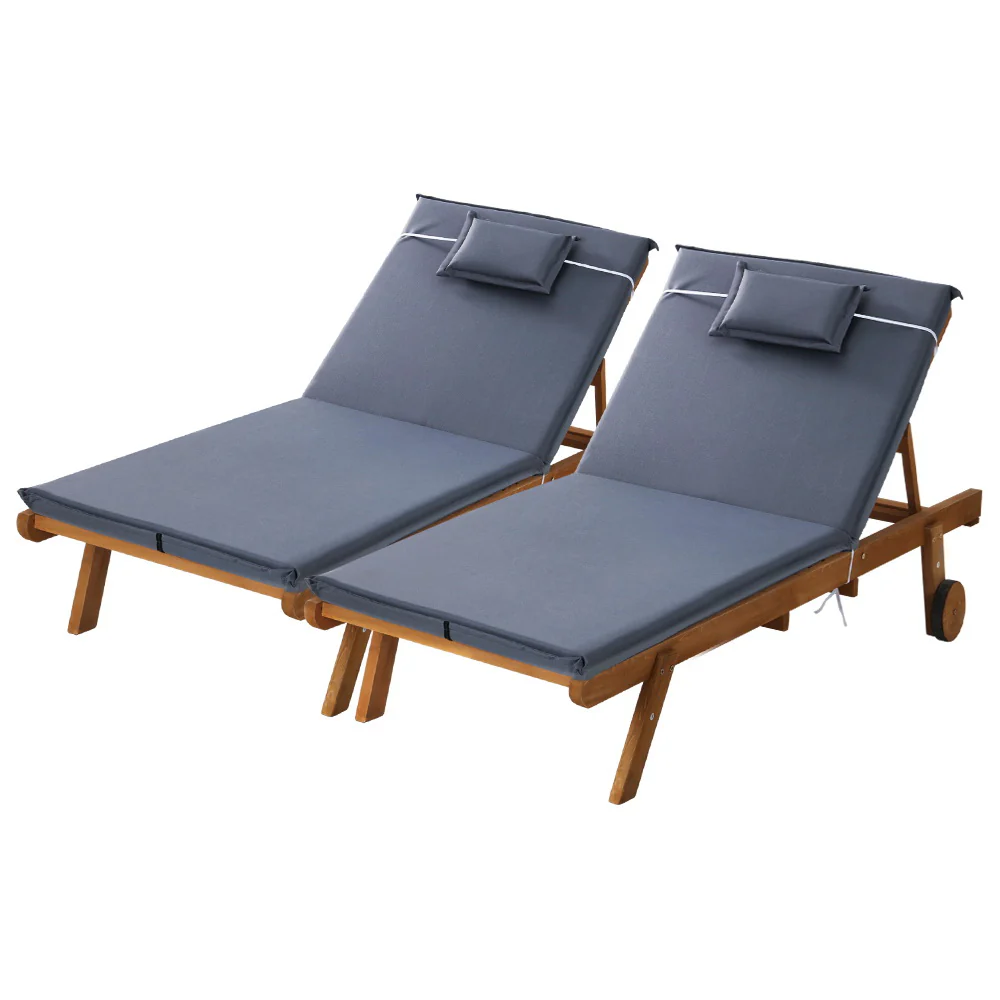 4710637b9624f2b89c3042066378535fef6a55805faf4921c385616666dc4748 Gardeon 2x Sun Lounge Wooden Lounger Outdoor Furniture Day Bed Wheel Patio Grey