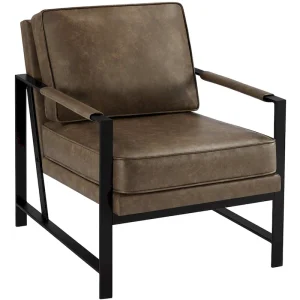 Yaheetech Accent Chair Retro Faux Leather Lounge Chair(Brown)