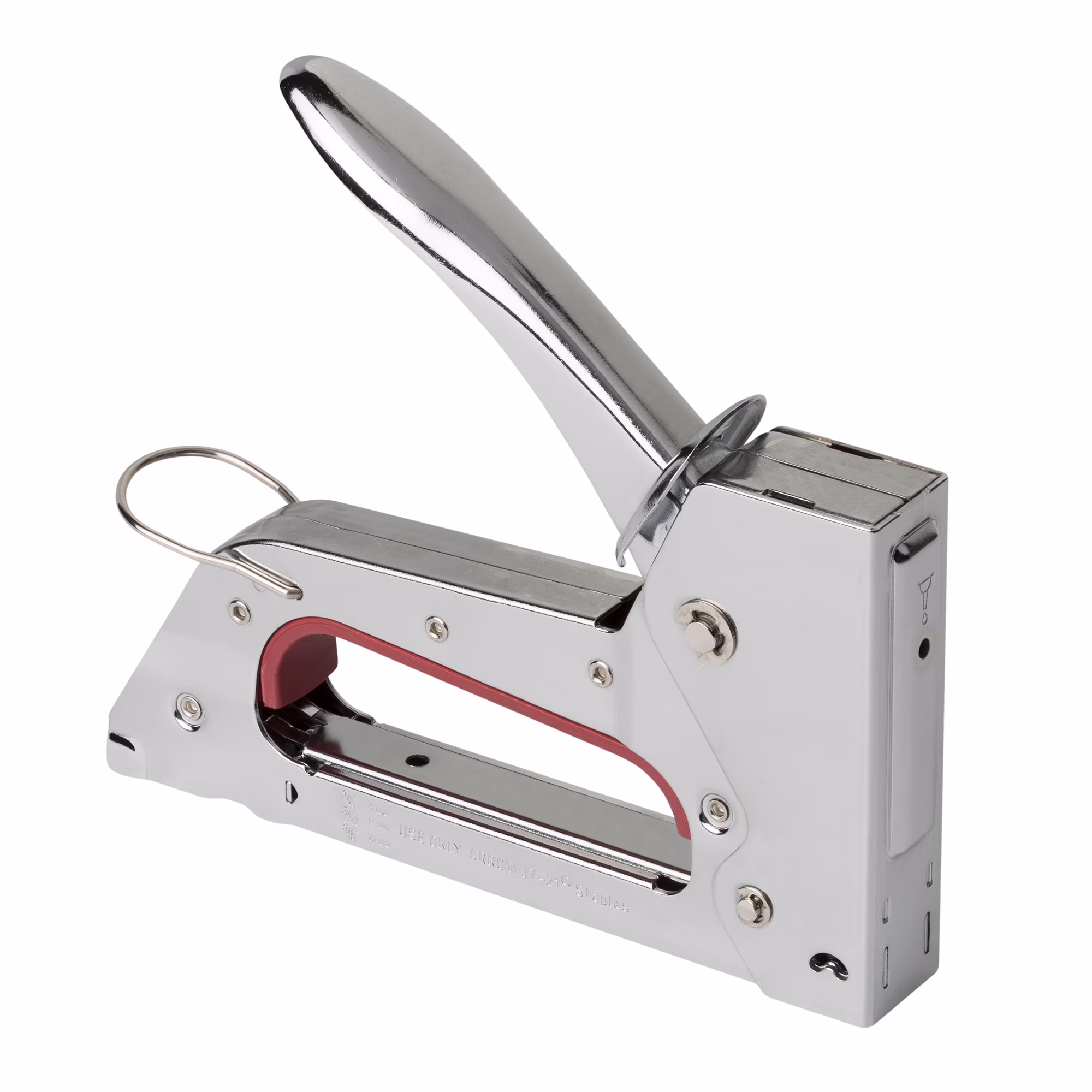 48fb071ddef77933163fffe96cc345a833339ad8ed31ba4669ba78aedb2199a0 Arrow JT27 Light-Duty Chrome Finish Manual Staple Gun with Bottom Load and Handle Lock