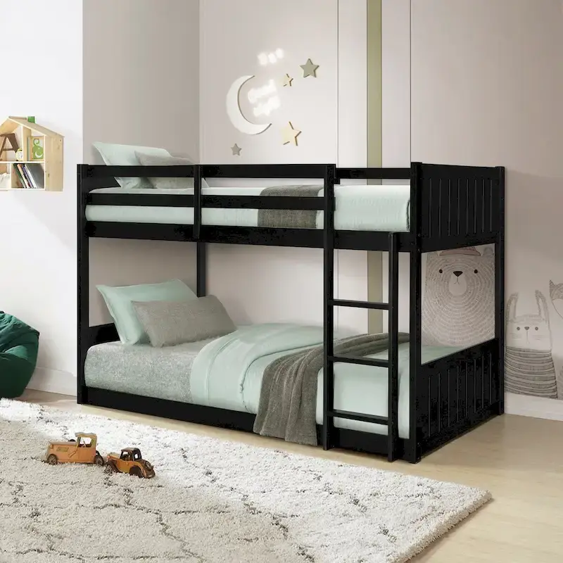 49060d4ee496f8866a3b23f19c03f9c35efc96778787719a4d3e0b2c5c33c4b8 Delphia Low Profile Twin over Twin Bunk Bed(Black)