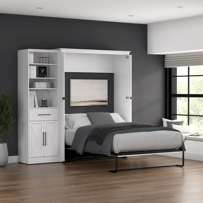 490a50a050f2011c5dacb3a13a18266b94ebfb19352e335c071b7c51c1c4f778 Key West Full Murphy Bed with Closet Wardrobe (88W) by Bestar(Linen White Oak)