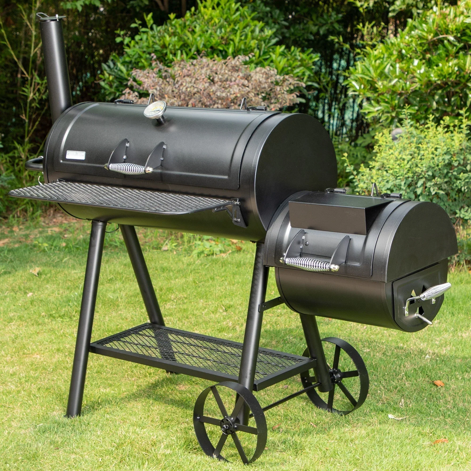 49d83dc2327d3faaab4a4193db204eb8c67adccf839c305eab9916382008daf5 941 Sq.in. Overlarge BBQ Charcoal Grill with Offset Smoker, Black(XL)