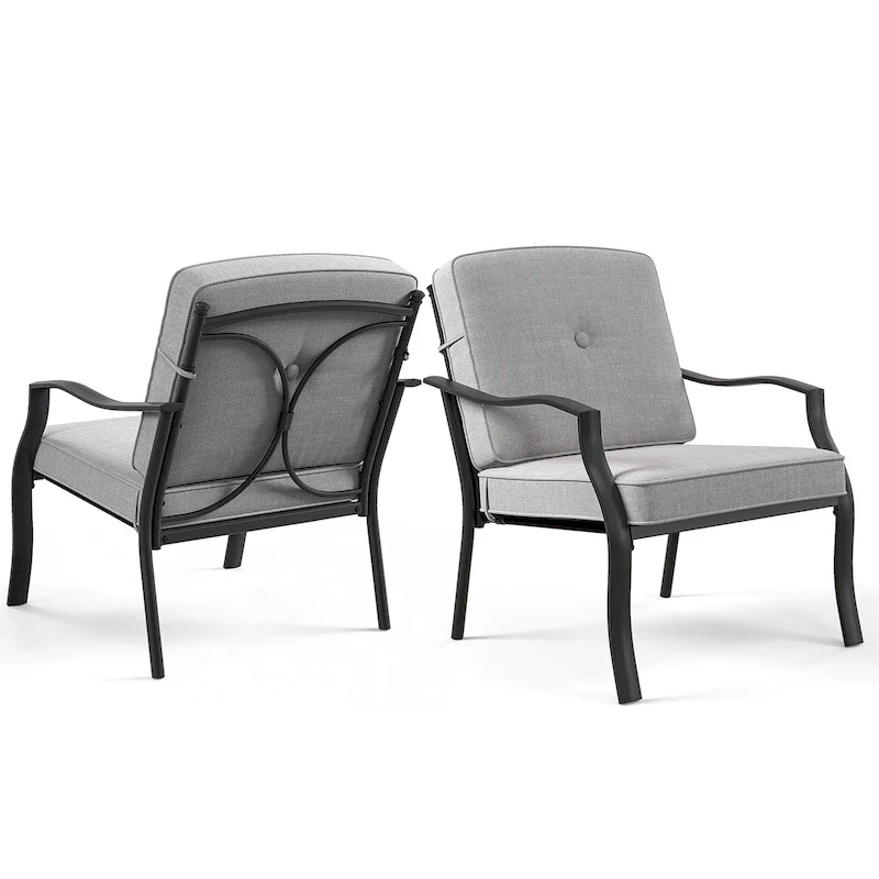4a5c1e181bc5a64c1414e4b9e60d955c543b57102ea224981be61b6959f995ac Gymax 2PCS Metal Chairs Outdoor Dining Seat Heavy Duty w/ Cushions(Grey)