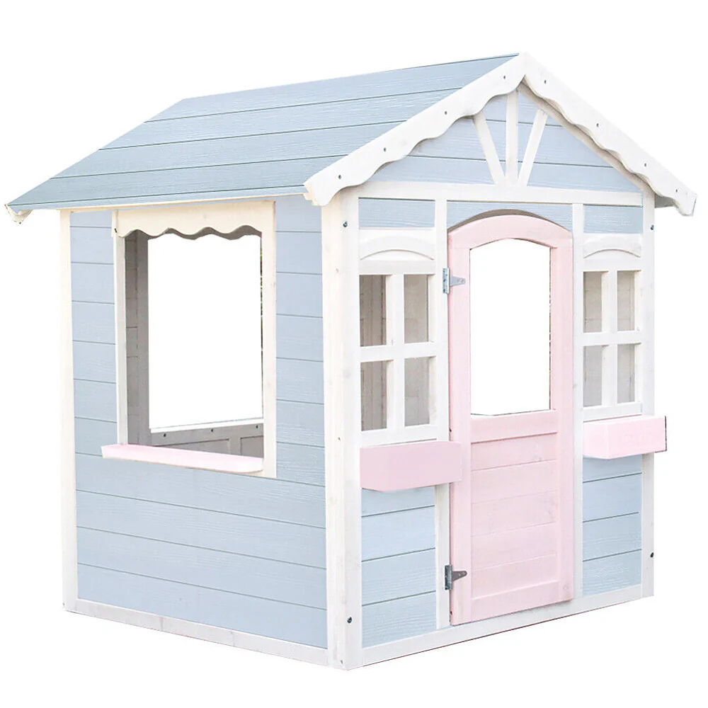 4a6532ef4fb4d23ddaadaf3e9f61c5c3e0bc55a6a73e6520ce9f097b4d20e68a ROVO KIDS Cubby House, Outdoor Wooden DIY Timber Cottage Style Playhouse, for Children